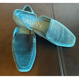 Deltan Teal Velvet D'Orsay Square Toe Flat Loafers Leather Sole Womens Size 6.5M